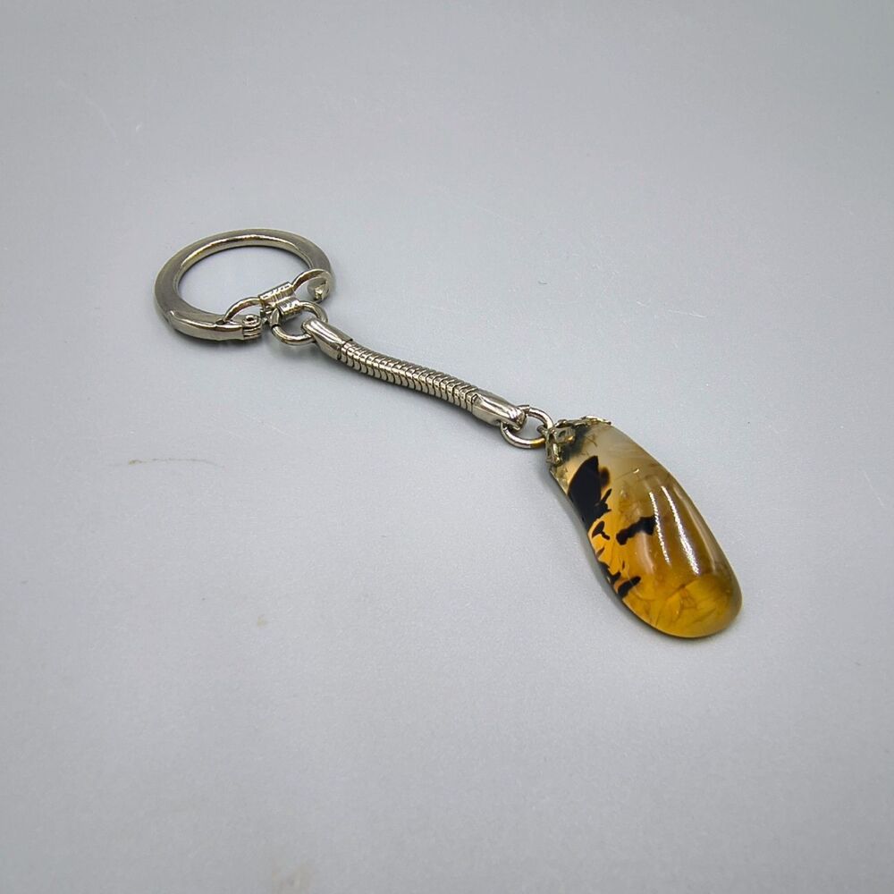 Vintage Translucent Agate Stone Keychain Snake Chain Polish Teardrop Pendant
